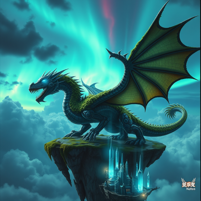 Majestic, Moss-covered Dragon Perches Atop a