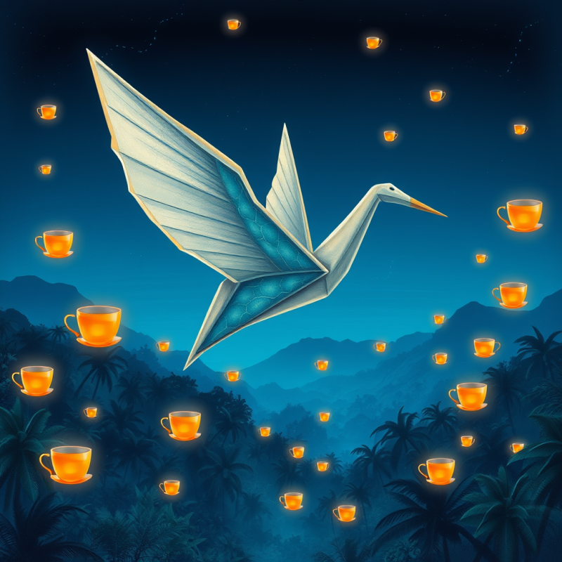 Majestic Origami Crane Soars Through a Twilight Sky,