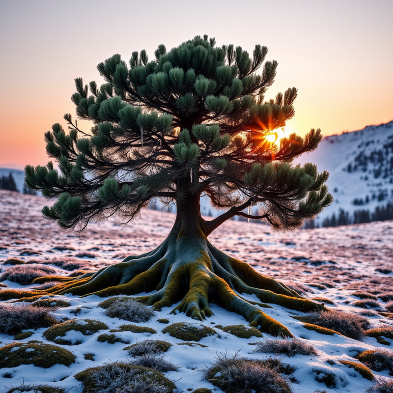Majestic Pine Tree with Exposed Roots Stands Alone