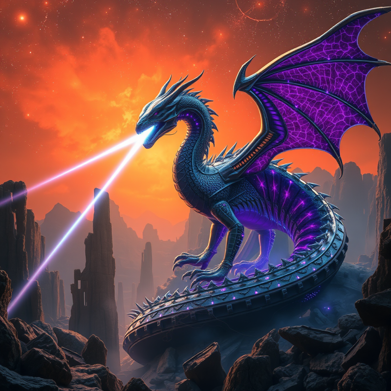 Majestic Purple and Blue Dragon Unleashes a Laser