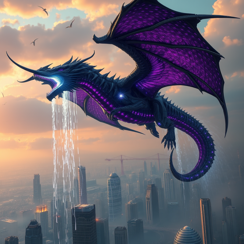 Majestic Purple Dragon with Glowing Eyes and Wings