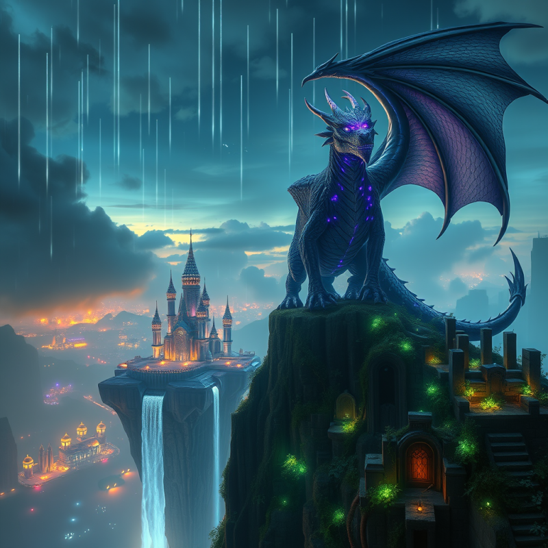 Majestic Purple Dragon with Glowing Eyes Perches