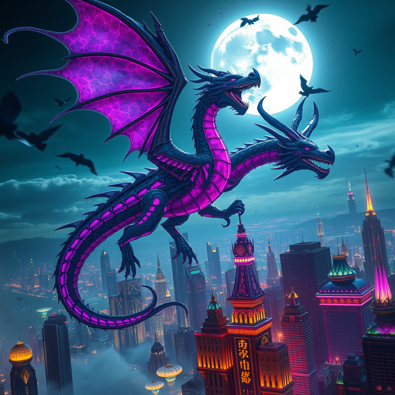 Majestic Purple Dragon with Glowing Wings Dominates