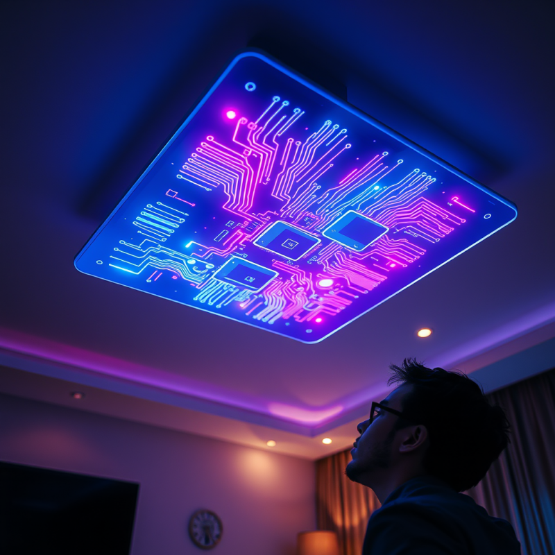 Man in Profile Looks Up at a Glowing, Futuristic