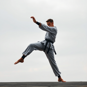 Martial Artist Executing High Kick