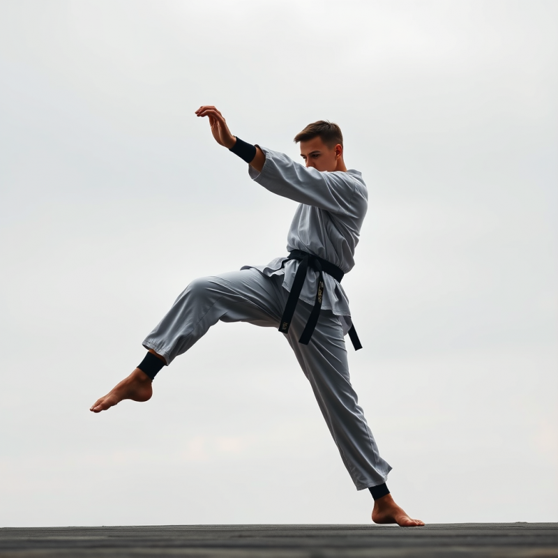 Martial Artist Executing High Kick