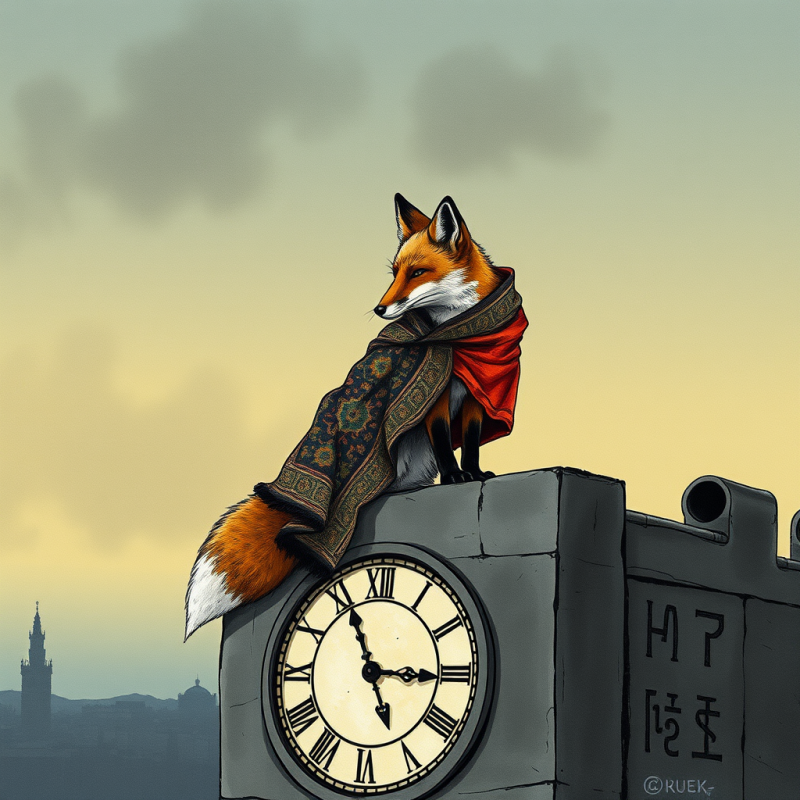 Melancholic Ink Wash Illustration of a Lone Fox Wrapped...