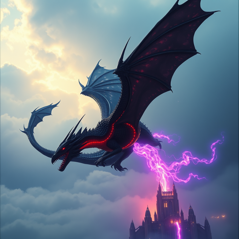 Menacing Black Dragon with Glowing Red Eyes and