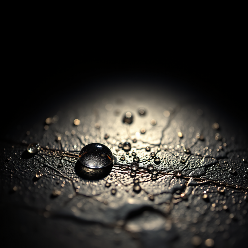Mercury Droplets Beading on Dark Textured Surface