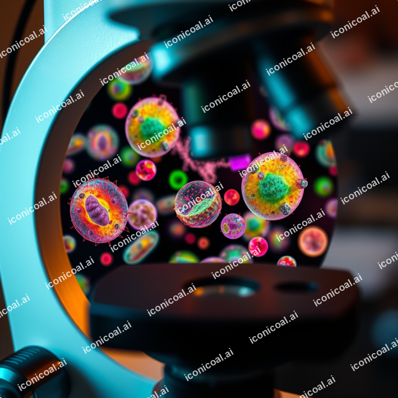 Microscope View Of Cells Colorful Biology Science