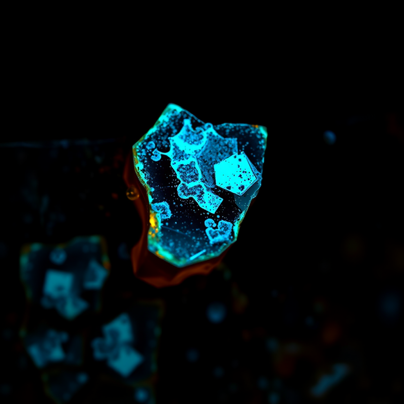 Microscopic Close-up of Fractured Amber Resin Under Ultra...