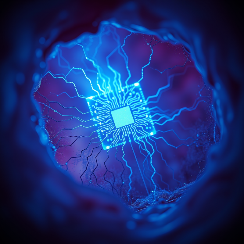 Microscopic View of a Neural Network Biochip Glowing Wi...