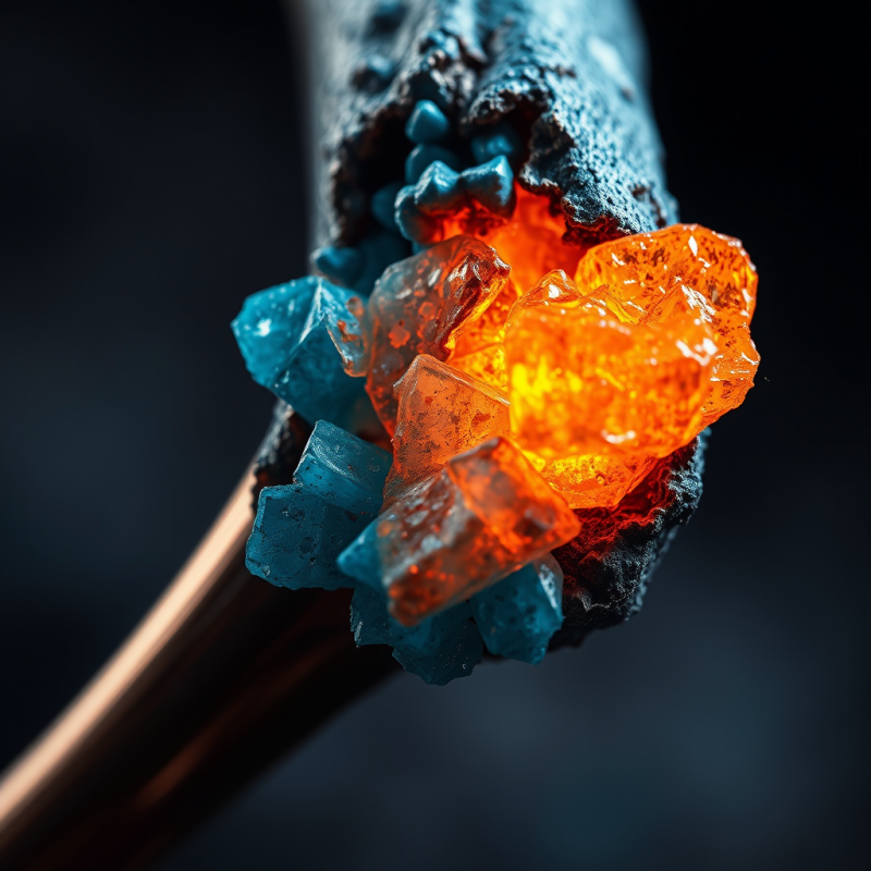 Microscopic View of Corroded Copper Wire Reacting with Su...