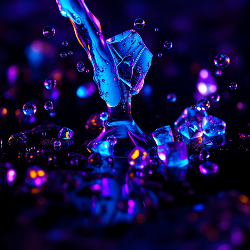 Microscopic View of Fractured Neon-blue Liquid Mercury ...