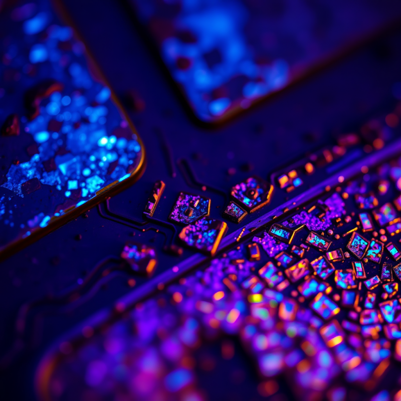 Microscopic View of Oxidized Copper Circuits Under Uv Light