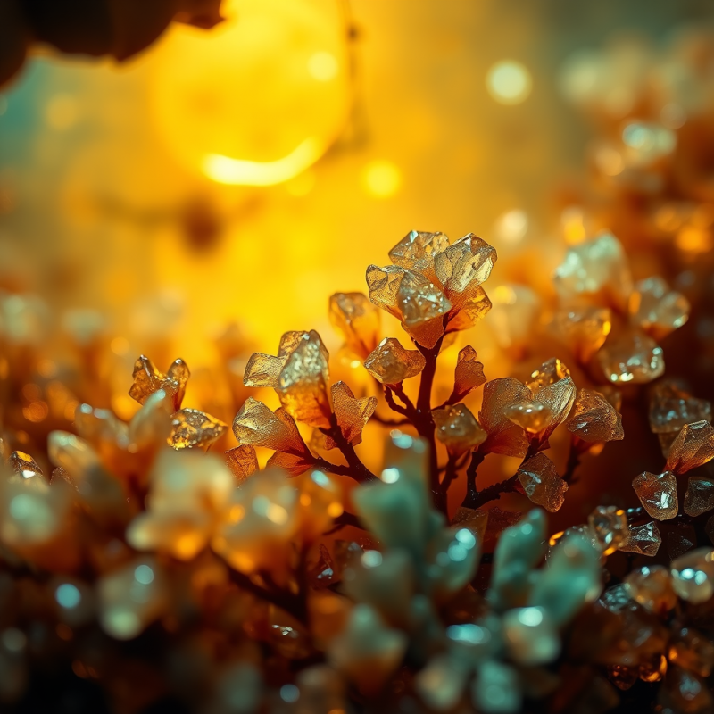 Microscopic View of Petrified Moss Submerged in Amber Resin