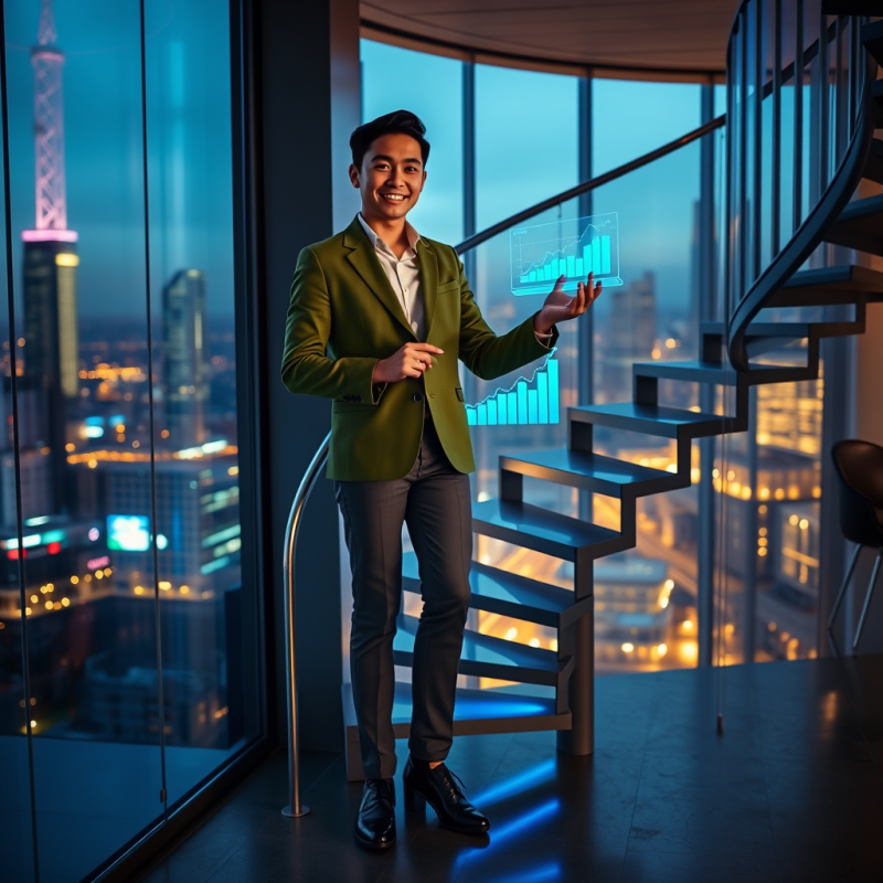 Mid-20s Asian Entrepreneur in a Tailored Moss-green Bla...