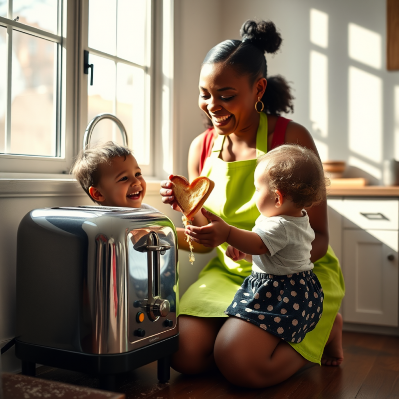 Mid-20s Biracial Woman in a Neon-green Apron Kneels Bes...