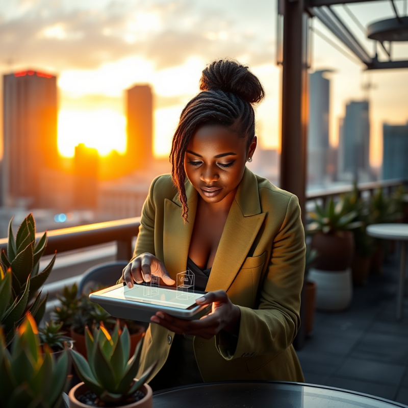 Mid-20s Black Woman in a Moss-green Blazer Leans Over A...