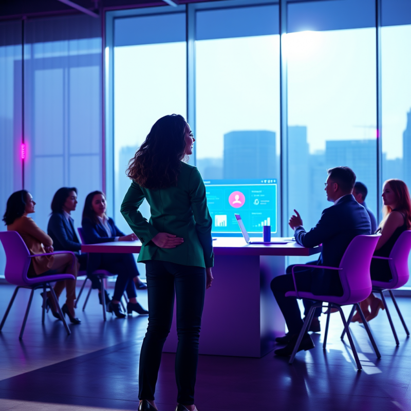 Mid-20s Latina Entrepreneur in a Tailored Emerald Green...