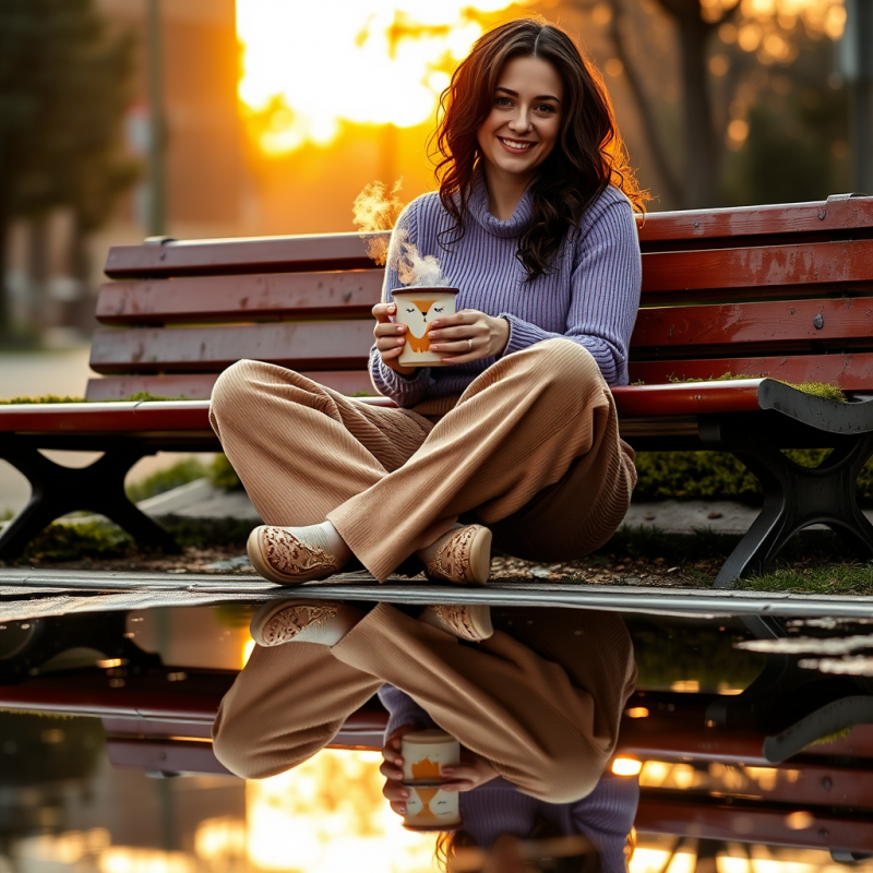 Mid-20s Woman in a Lavender Turtleneck and Oversized Be...