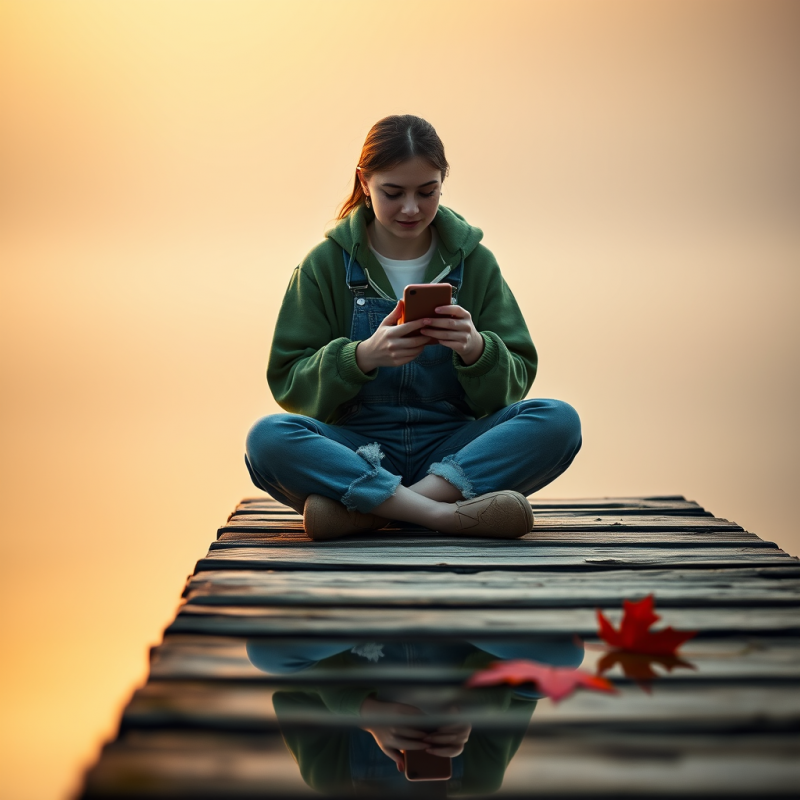Mid-20s Woman in a Moss-green Oversized Hoodie and Fray...