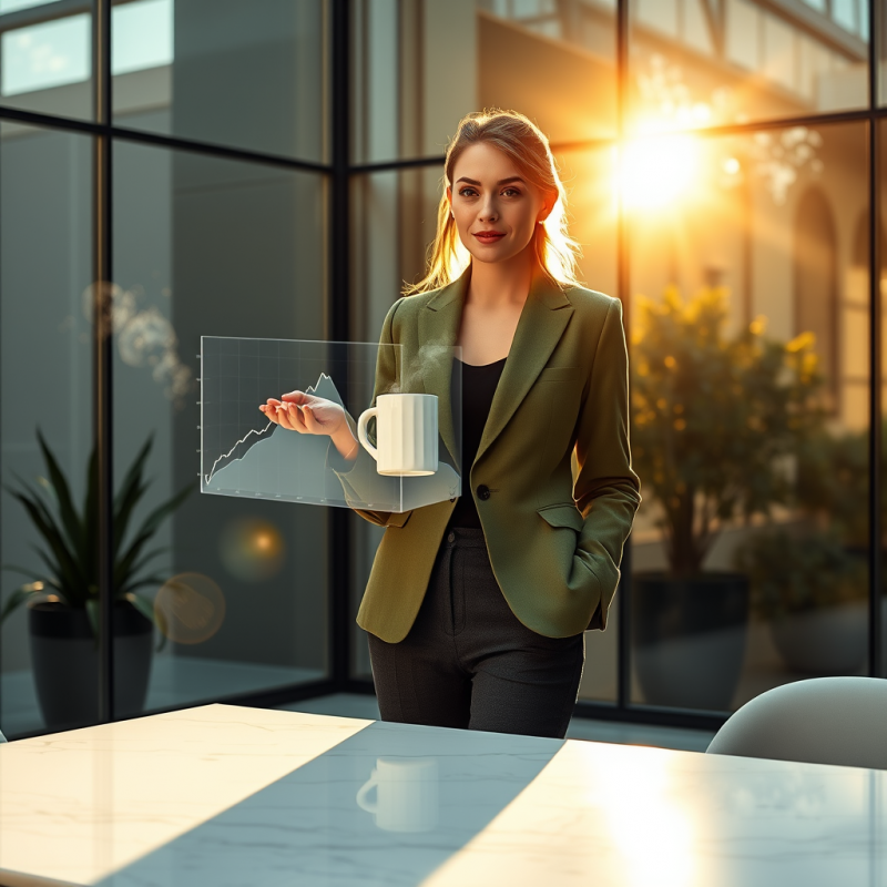 Mid-20s Woman in a Tailored Moss-green Blazer and Charc...