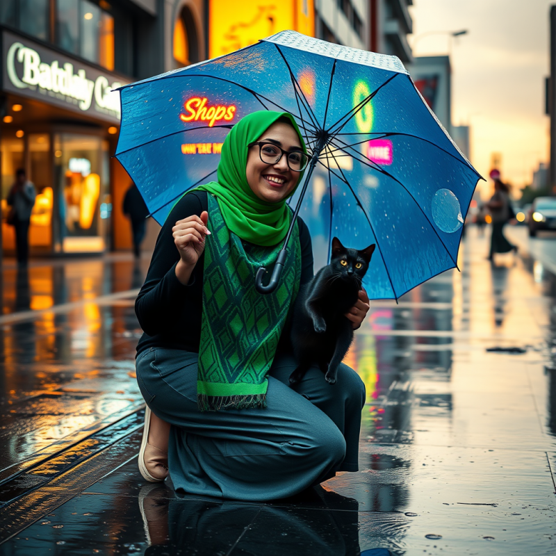 Mid-20s Woman with a Neon-green Hijab and Geometric-pat...