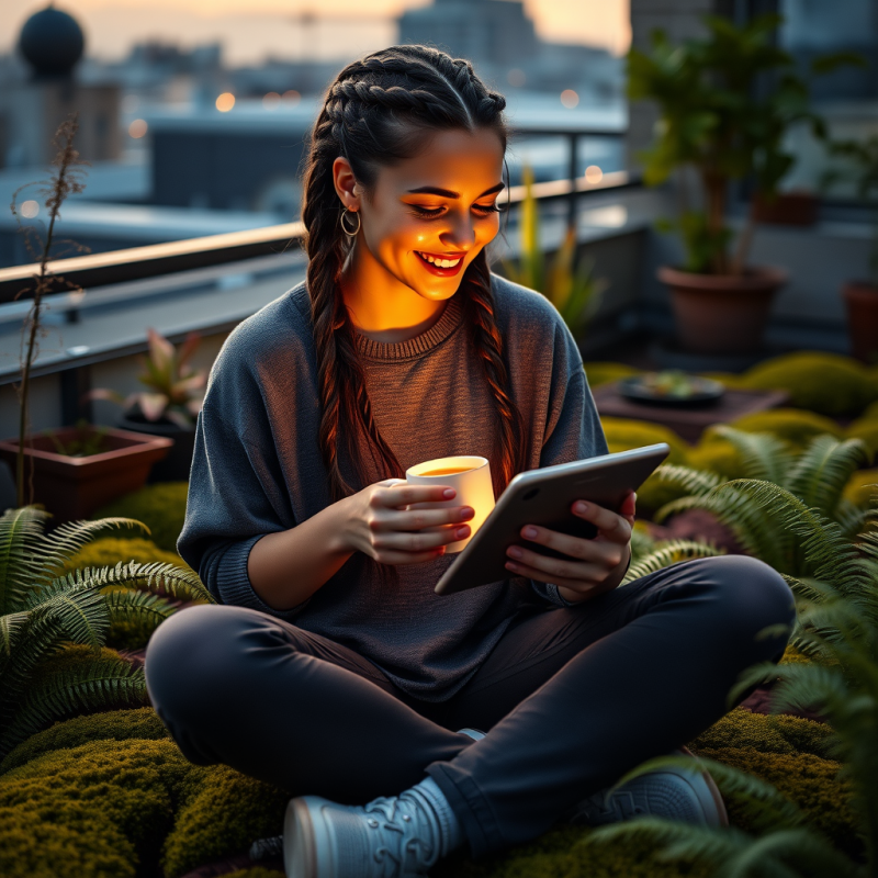 Mid-20s Woman with Braided Hair Sits Cross-legged on a ...