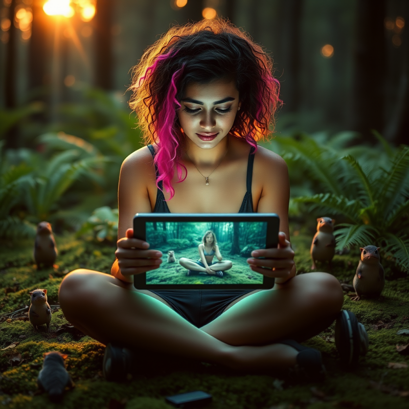 Mid-20s Woman with Neon-pink Streaks in Her Curly Hair ...