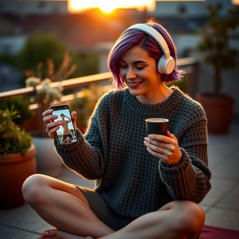 Mid-20s Woman with Short Dyed Violet Hair
