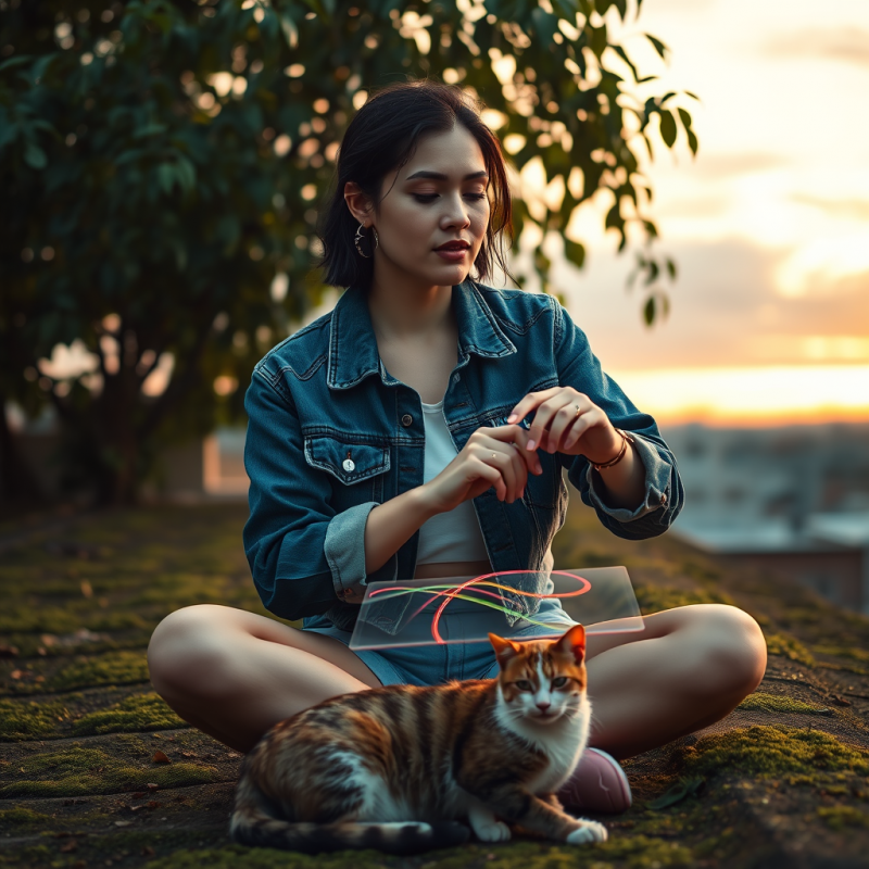 Mid-20s Woman with Silver Hoop Earrings and a Cropped D...