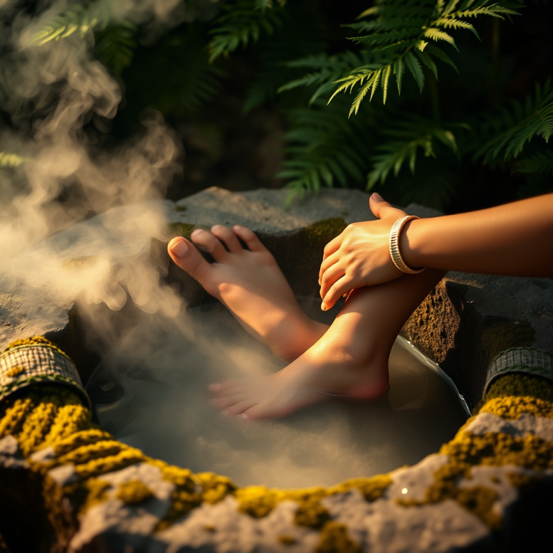 Mid-20s Woman with Vitiligo Gently Pressing Her Bare Fe...