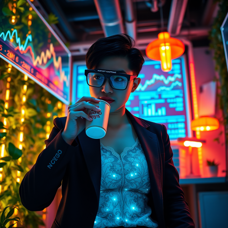 Mid-30s Asian-american Entrepreneur in a Neon-lit Under...