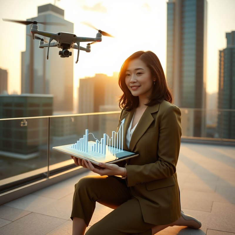 Mid-30s Asian Woman in a Tailored Olive-green Blazer Kn...