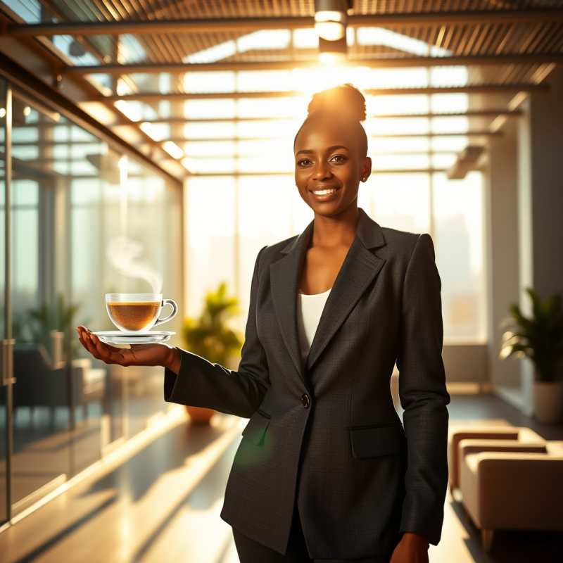 Mid-30s Black Female Entrepreneur in a Tailored Charcoa...