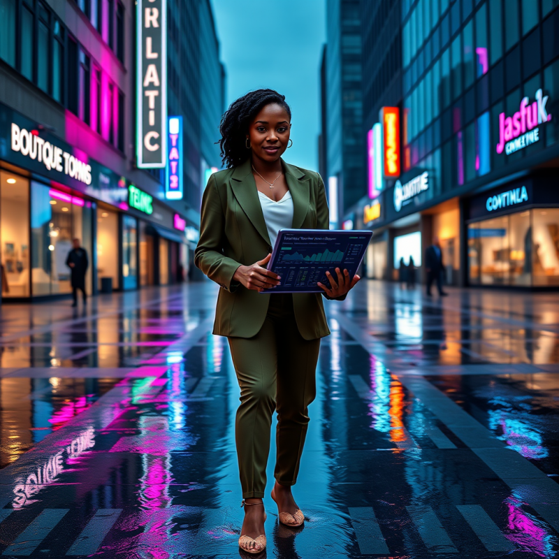 Mid-30s Black Female Entrepreneur in a Tailored Olive-g...