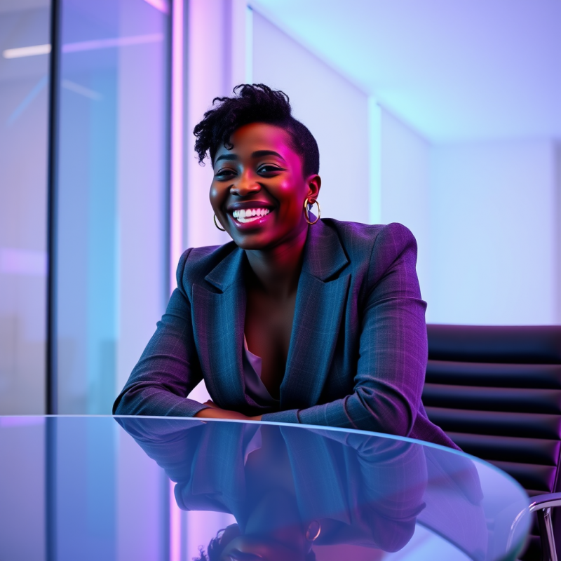 Mid-30s Black Woman in a Tailored Charcoal Blazer and G...