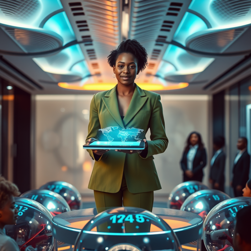 Mid-30s Black Woman in a Tailored Moss-green Blazer Sta...