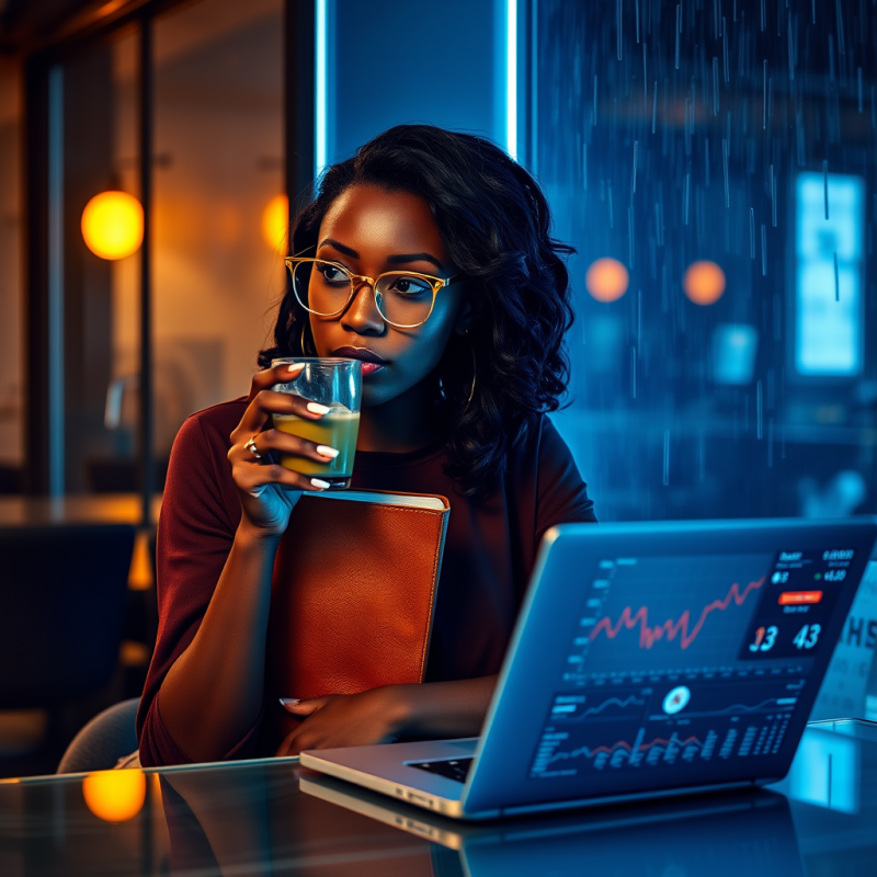 Mid-30s Black Woman with a Leather-bound Notebook and G...