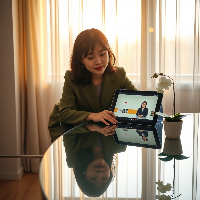 Mid-30s Entrepreneur in a Moss-green Blazer Leans Over ...