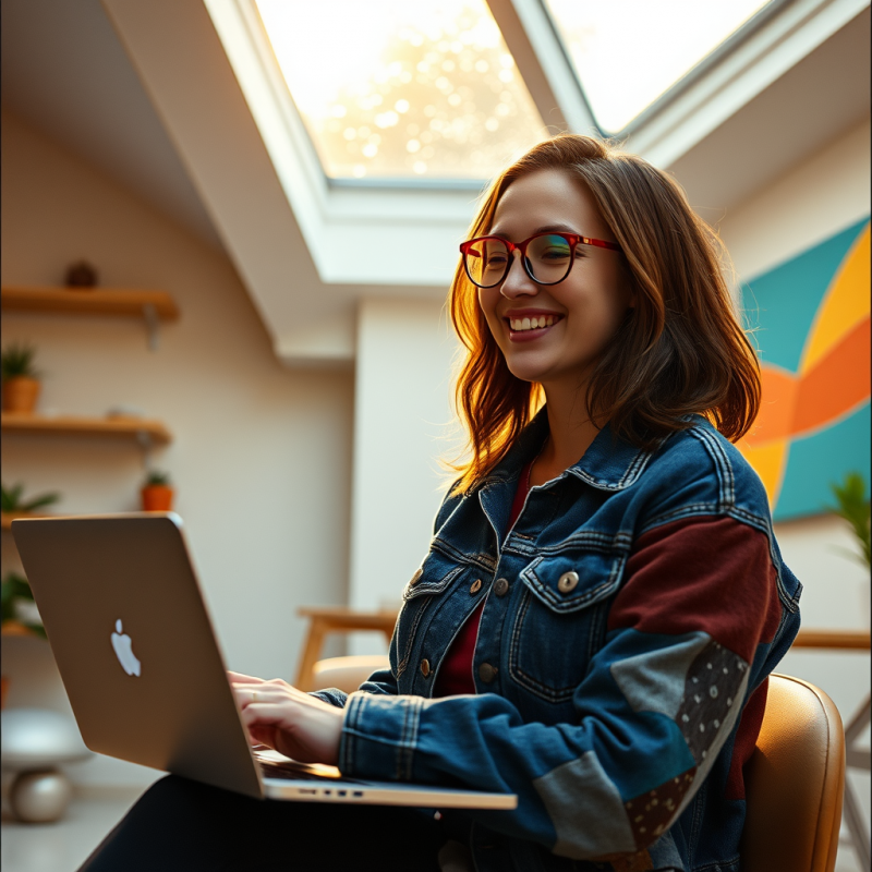 Mid-30s Neurodivergent Woman with Vibrant Rainbow-tinte...