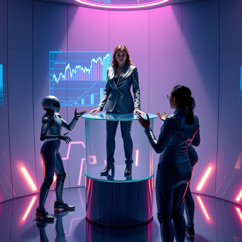 Mid-30s Woman in a Sculptural Metallic-gray Blazer Stan...