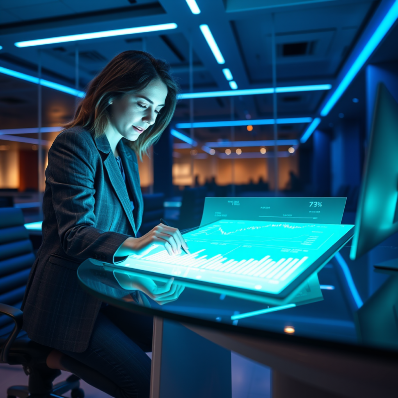 Mid-30s Woman in a Tailored Charcoal Blazer Kneels Besi...