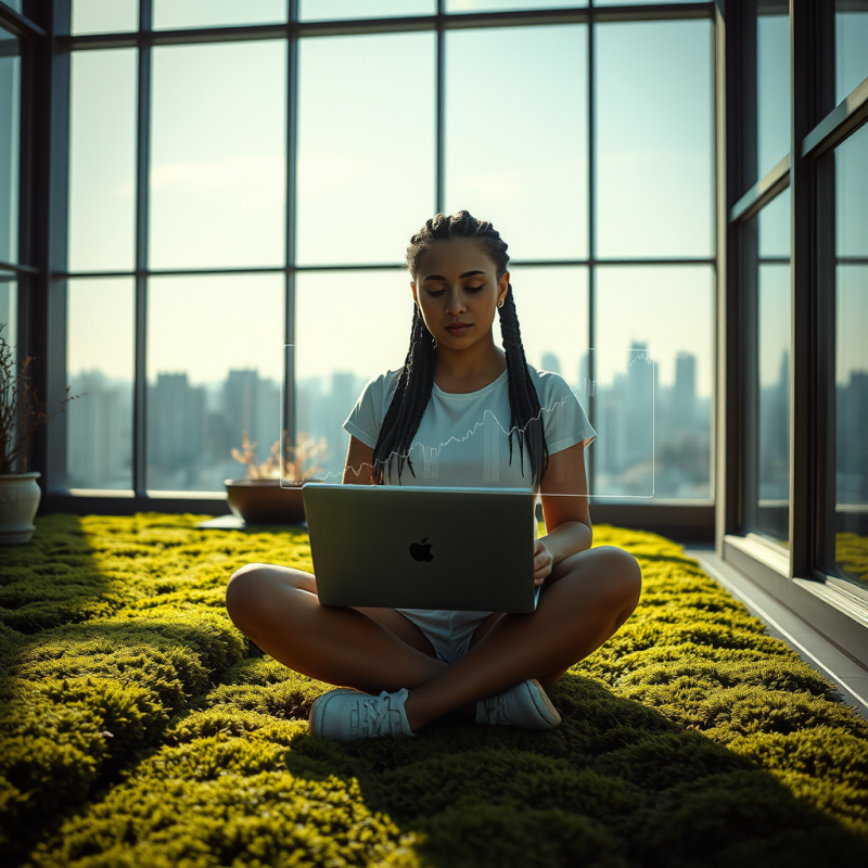 Mid-30s Woman with Braided Hair Sits Cross-legged on a ...
