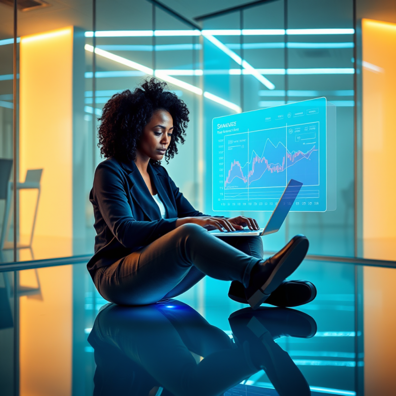 Mid-30s Woman with Curly Afro Hair Sits Cross-legged On...