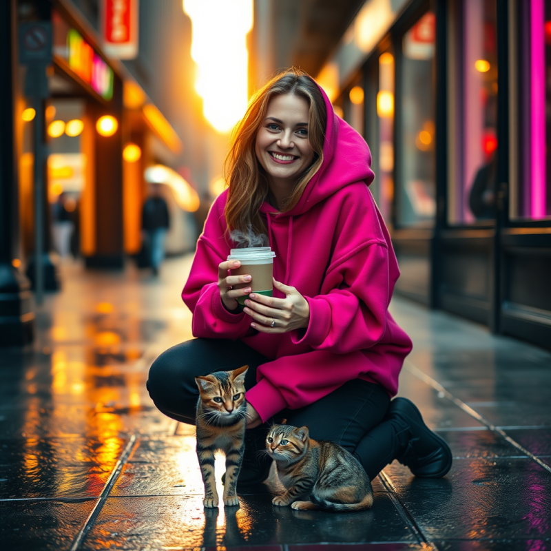 Mid-adult Woman in a Vibrant Magenta Oversized Hoodie K...