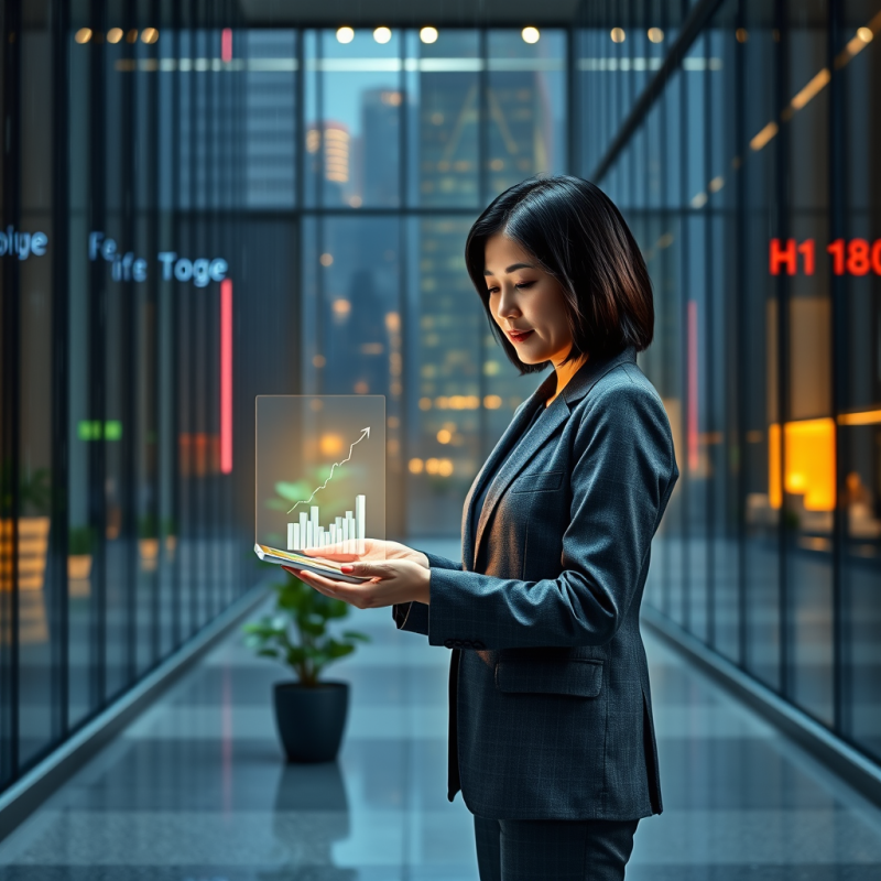Mid-aged Asian Woman in a Tailored Charcoal Blazer Stan...