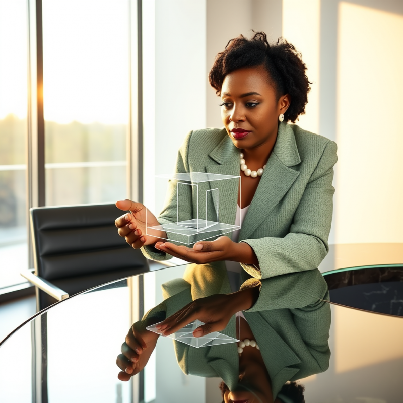 Mid-aged Black Woman in a Textured Sage Green Blazer An...
