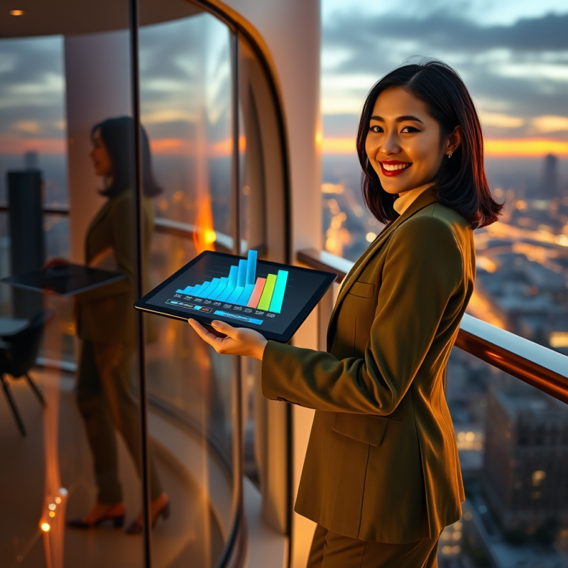 Mid-career Asian Woman in a Tailored Moss-green Blazer ...